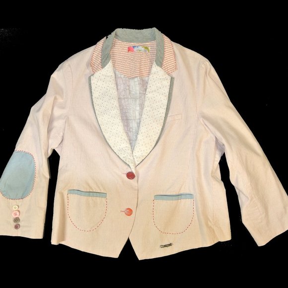 Desigual Blazer Pink Striped Summer Jacket Size 46 - Picture 3 of 12